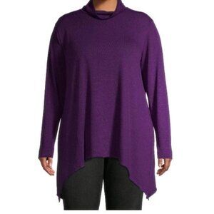 Terra & Sky Womens Purple Cowl Neck Sharkbite Tunic Top Size 0X (14W)